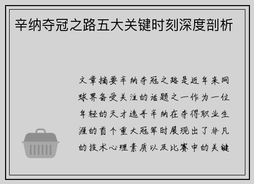 辛纳夺冠之路五大关键时刻深度剖析
